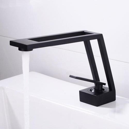 Bathroom Faucet Hollow Design Bathroom Basin Faucet Cold & Hot Water Mixer Sink Tap Single Handle Deck Mounted Black Tap