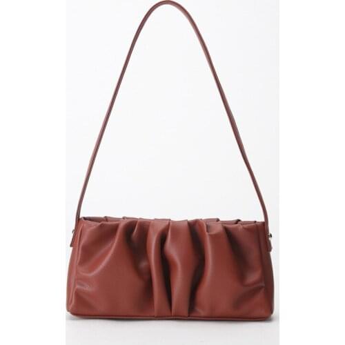 Genuine Leather Baguette Bag For Women Brand Designer Small Totes Ladies 2021 New One Shoulder Bags Female Ruched Underarm Bag