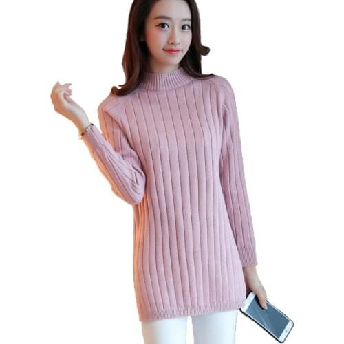 New Knit Sweater Pullover Autumn Winter Women Half High collar Long sleeve Loose Sweater Korean Female Warm Bottoming shirt 2474