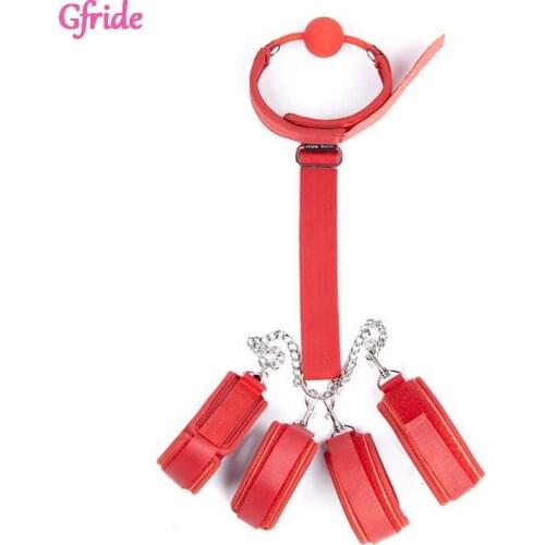 Adult products, mouth plugs, back tied hands and feet, nylon chain edging, velcro, handcuffs