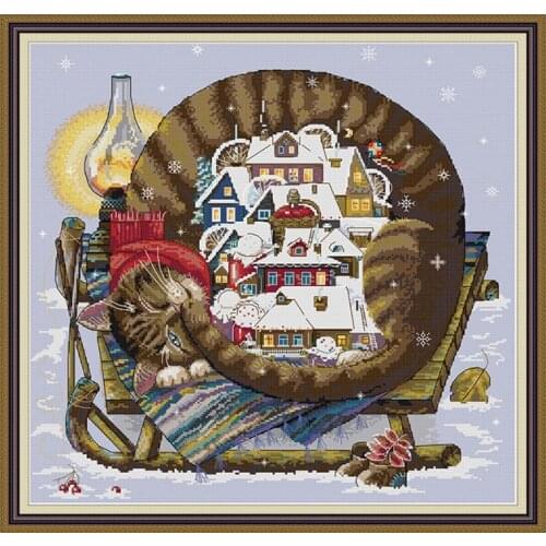 Cross Stitch Patterns Comfortable Winter 14CT 11CT Counted Printed Cross Stitch Kits Handmade Embroidery Fabric Needlework Sets