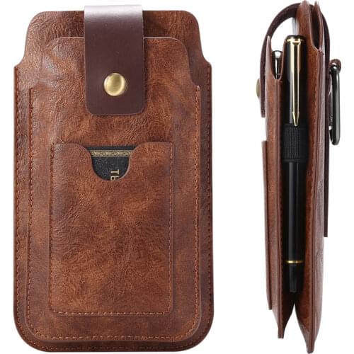 Universal Pouch Leather Phone Case For Samsung Note20 S20 ultra S10 S9 S8 Plus Waist Bag Magnetic Holster Belt Clip Phone Cover