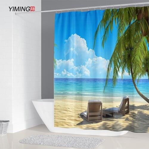 Sunny beach seaside printing shower curtain polyester waterproof and mildewproof home decoration curtain with hook 180x200cm