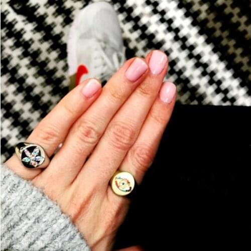 Top quality Gold engagement ring with Evil eye charm US SIZE 6 7 8 9 turkish lucky finger rings jewelry