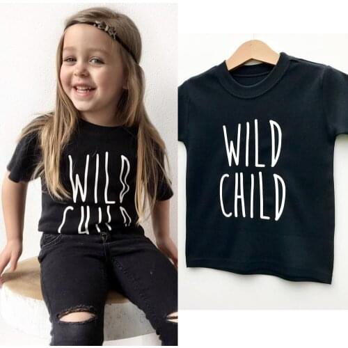 Wild Child Letter Print Kids Boys Girls Summer Casual Tops Tshirt Children Fashion Cool Tops Tees Toddler Baby Cotton T-shirt
