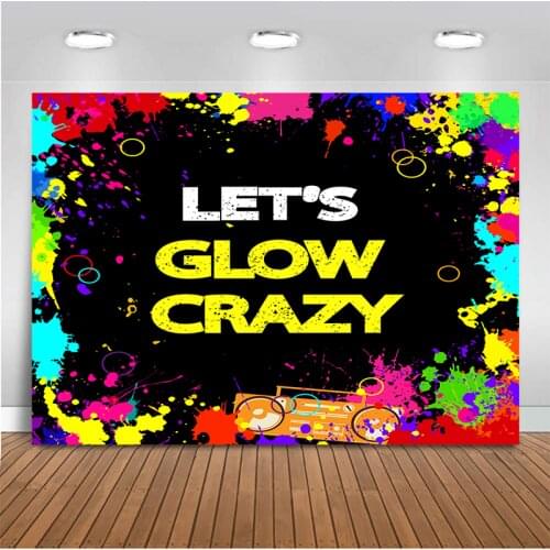 Lets Glow Crazy Party photography Background Neon Glow colorful Studio Photo Backdrop Banner Decoration