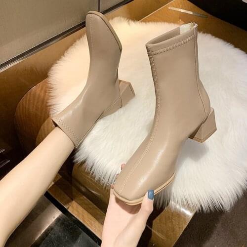 Ankle Boots for Women 2021 Hot Sale Classic Women Shoes PU Leather Fashion Elegant Chunky High Heels Boot Female Chelsea Boots