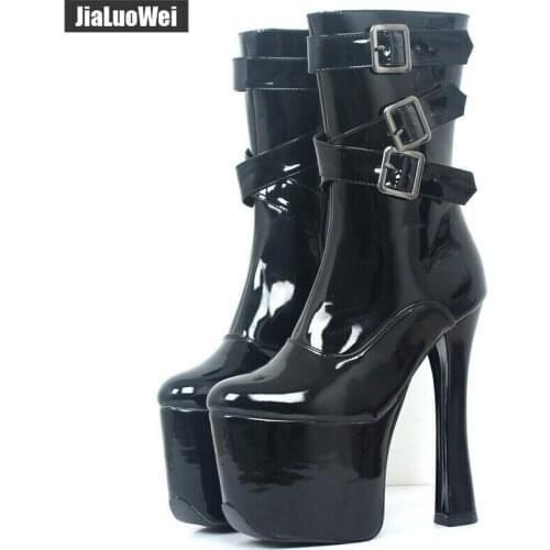 OLOMLB Super High Block Heel Women Nightclub Stage Dance Platform Punk Mid Calf Boots Shoes Plus Size Black Red Custom Made