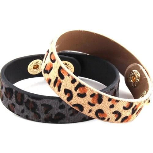RH Fashion Women Armbander Hot Sell Real Leopard Horsetail Leather Wrap Bracelets