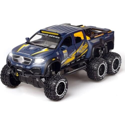 1/28 Alloy Die Cast EXY 6X6 Pickup Off Road Model Toy Car Simulation Sound Light Pull Back Toys Vehicle For Children Gift