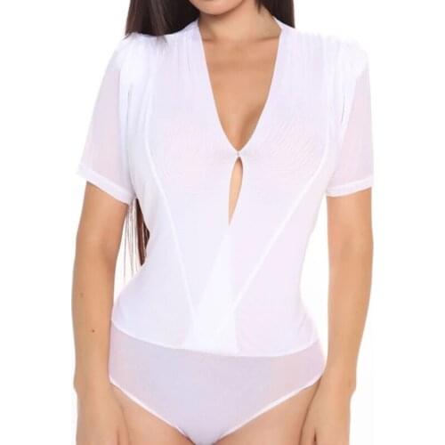 2021 Jumpsuit Women Sexy Bodysuits Simple Deep V Neck Fashion Lady Overalls Short Sleeve Playsuit New Summer Female Jumpsuit