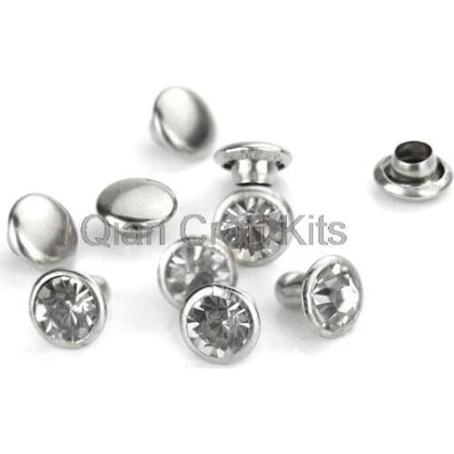 600sets 6mm Crystal Rhinestone Snap Rivets for Leather and Metal Blanks brass base rivets Buttons