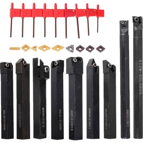 9Pcs 12mm Shank Lathe Boring Bar Turning Tool Holder Set With Carbide Inserts Lathe Tools Profiling Bar for Semi-finishing