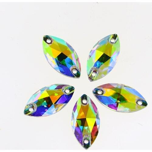 AB Color Horse Eye Sew On Rhinestones Flatback Colorful K5 Glass Sewing Rhinestones Navette Loose Stones For Women Dress 4 Size