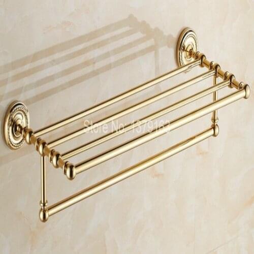 Bathroom Accessory Gold Color Golden Brass Wall Mounted Bathroom Towel Shelf Towel Bar Towel Rack Towel Rails Holder aba601