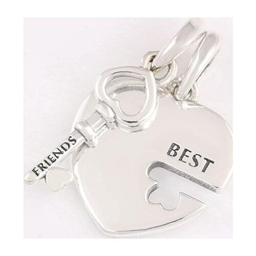 Authentic 925 Sterling Silver Charm Creative Friends Heart And Key Pendant Fit Pandora Women Bracelet & Necklace Diy Jewelry