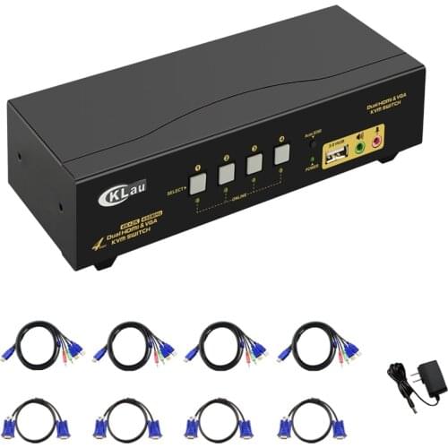 4 Port Dual Monitor KVM Switch, Extended Display, CKL KVM Switch HDMI VGA dual monitor, with Audio , support 4K@30Hz