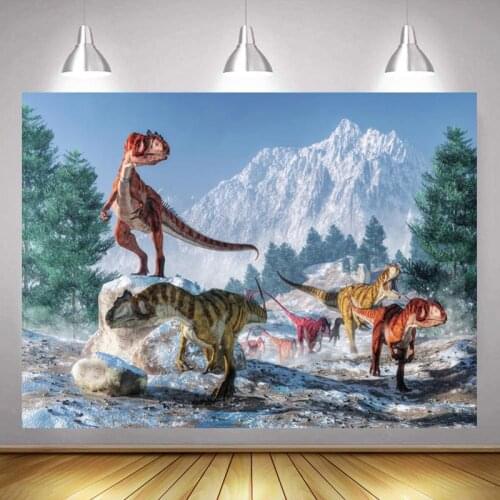 Dinosaur Running Under The Snow Mountain Cartoon Background Child Birthday Party Decoration Studio Photography Scene