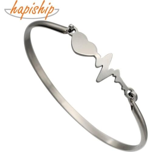 Hapiship 2018 New Love Boy and Girl Color Stainless Steel Ecg Bangles Bracelets For Women Men Jewelry Gift BX07