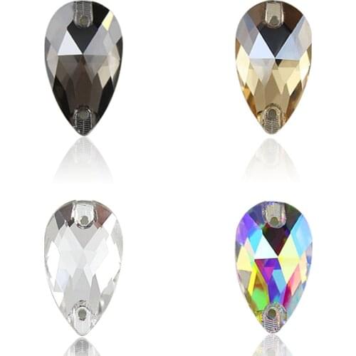 AAAAA Quality 3 Sizes Tear Drop two holes sew on crystal rhinestones for dress making,jewelry decoration,bags,garment,shoes