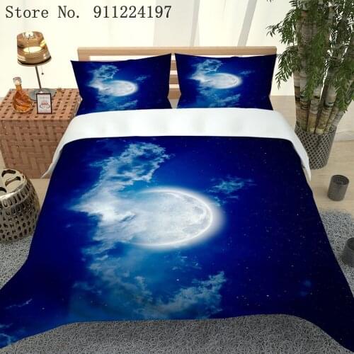 Home Textile 3D Moon Printing Duvet Cover Blue Color Bed Sheet Kids Adults Luxury Bedding Sets 3Pcs Single Double 200*200cm