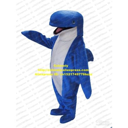 Cute Blue Dolphin Mascot Costume Adult Dophins Sea Hog Delphinids Porpoise Whale Cetacean With Small Black Eyes No.501 Free Sh