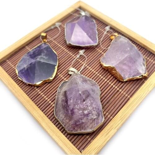Natural Stone Amethyst Pendant Irregular-shaped Faceted Electroplating Small Pendant Suitable for Making Ladies DIY Necklace