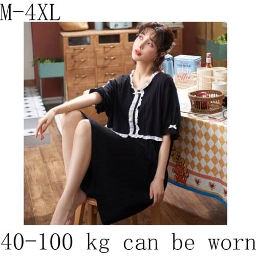 Summer Womens Suit Cotton Short-Sleeved Thin Large Size One-Piece Mid-Length Nightdress Sweet And Lovely Princess Style M-4XL
