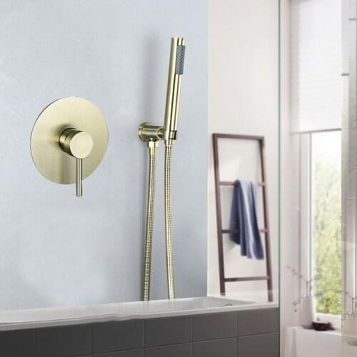 Brushed Golden Bathroom Wall-Mounted Shower Faucet Set Stainless Steel Rain Shower System Hot And Cold Faucet