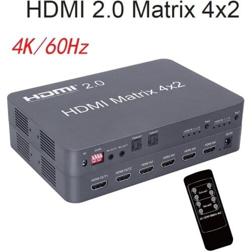 4K 60Hz HDMI 2.0 4x2 Matrix Scaler HDMI Switch Splitter HD Video Converter Audio Optical 4 In 2 Out Laptop PC PS4 To TV Monitors