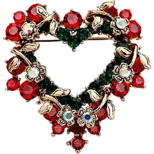 Fashion Unisex Heart Garland Rhinestone Snowman Christmas Brooch Pin Xmas Gift