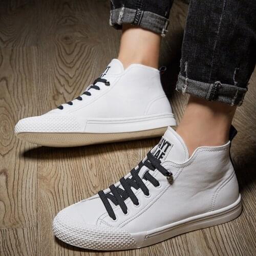 High Top Men shoes leather fashion High Tops Male boots Brand mens casual sneakers waterproof lace up Flats solid color shoes