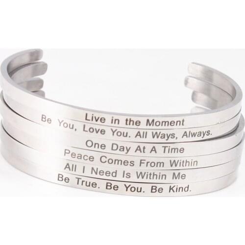 New 4MM Stainless Steel Bangle Positive Inspirational Quote Open Cuff Adjustable Bracelets Mantra Bracelets Bangles for Women