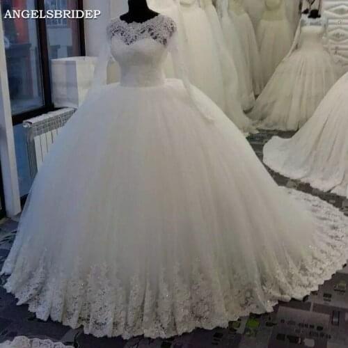ANGELSBRIDEP Sexy Long Sleeves Ball Gown Wedding Dresses Vestido De Noiva Applique Sweep Train Formal Bridal Gowns