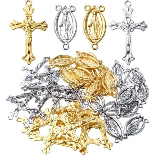 20pcs Antique Tibetan Crucifix Cross Charms Pendants,20pcs Crucifix Catholic Virgin Oval Chandelier Links for Jewelry Making