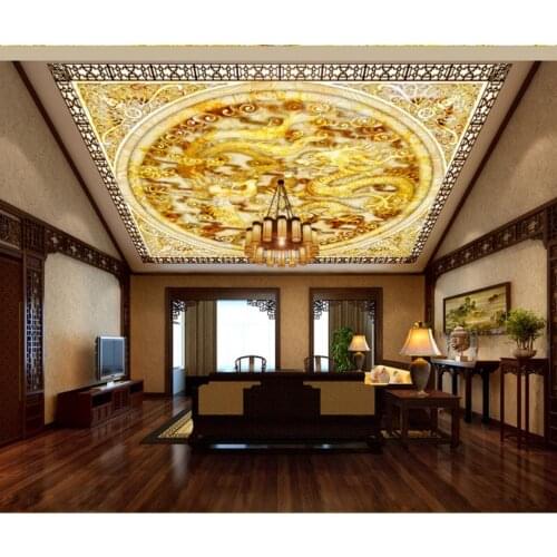 Custom 3D Ceiling Mural Wallpaper European Style Marble relief ceiling mural