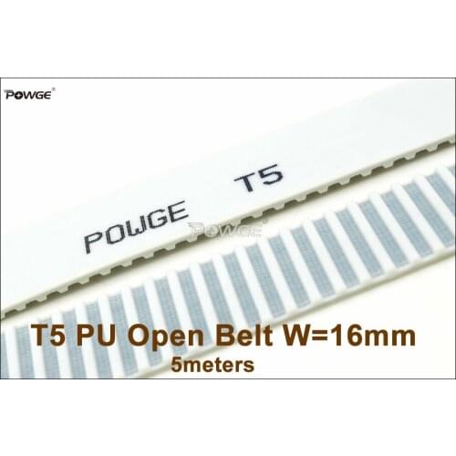 POWGE 5meters T5 Open-End Timing Belt T5-16 Width=16mm Pitch=5mm PU With Steel Core T5 16 AT5 Belt