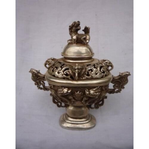 Collectable Ming Dynasty (xuan de1426-1438)Silver Dragon Incense Stove\Censer,Decoration