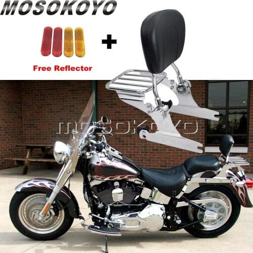 Detachable Sissy Bar Backrest Chrome Luggage Rack For Harley Softail Fat Boy FLSTF Standard FXST Night Train Deluxe FLSTN 2005