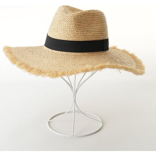 2019 new ultra-compact hairy Raffia jazz hat outdoor beach travel edging rafia visor sun hats for women summer hat panama hat