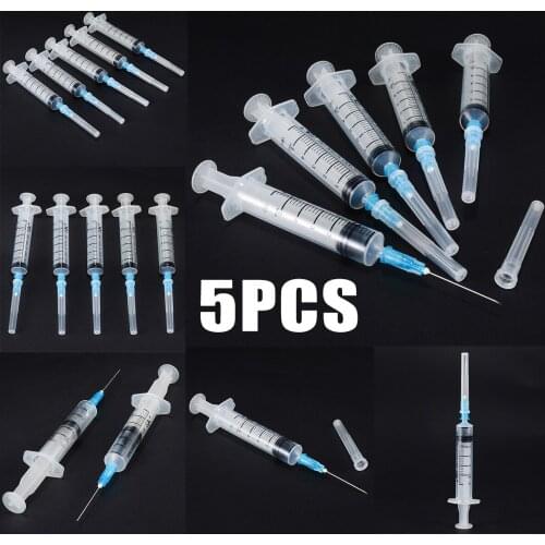 5 Set New Sharp Tip Syringe 5ml Plastic Syringe With Sharp End Tip Needle and Storage Cap For Glue For Dispensing Adhesives