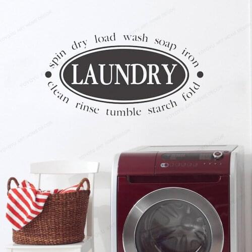 Laundry sticker spin dry load wash soap iron clean rinse tumble starch fold Quote art wall viny sticker HJ38