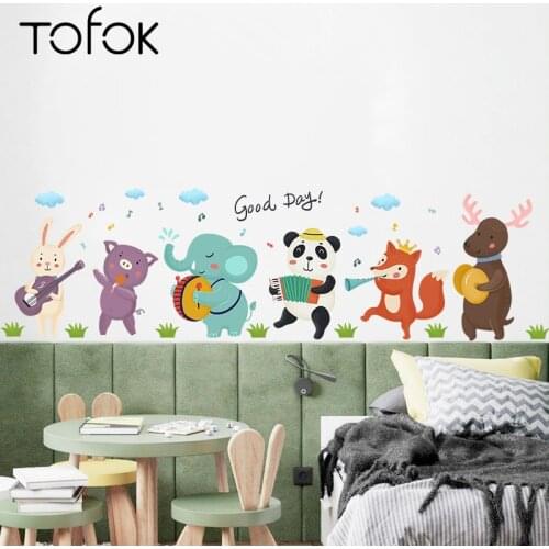 Tofok Cartoon Animal Concert Music Wall Sticker Decoration Eco-friendly Baby Children Room Decoration Cute Mural Decals