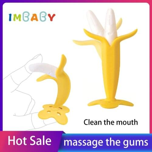 IMBABY Baby Goods Teether for Teeth Banana Shape Toys for Newborn Toddler Infant Silicone Beads Training Toothbrush Chewing 2020