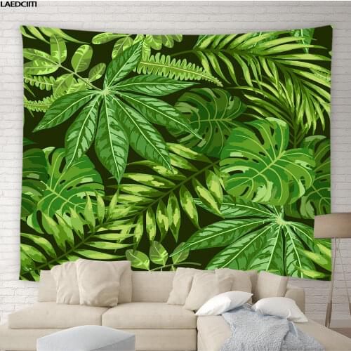 Tropical Plant Tapestry Banana Leafs Palm Foliage Flowers Background Wall Hanging Cloth European Style Living Room Home Decor