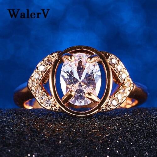 WalerV New Womens Ring Charm Fashion Oval White Crystal Shape Rings Gold Color Zircon Ring Free Shipping Wholesale Wedding Ring