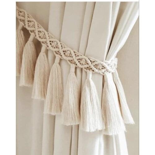 Handmade Macrame Curtain Tiebacks Cotton Weave Curtains Tieback Straps Tassels Hanging Ball Home Decoration Curtain Accessories