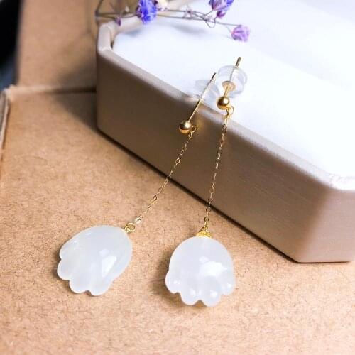 SHILOVEM 18k yellow gold Natural white Jasper drop earring classic fine Jewelry women wedding gift new 11*14mm yze1114689hby
