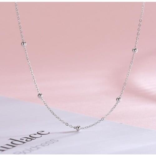 925 Sterling Silver Choker Necklace Women Beads Chain Necklaces Gold Color Necklace Chocker Neck Fashion