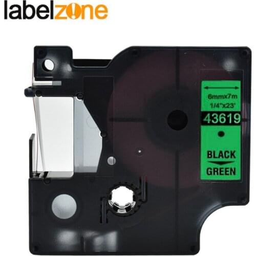 1PC 43619 1/4"(6mm) x 23'(7m) black on green compatible Dymo D1 PNP 6mm label printers D1 43619 for dymo label manager LM160